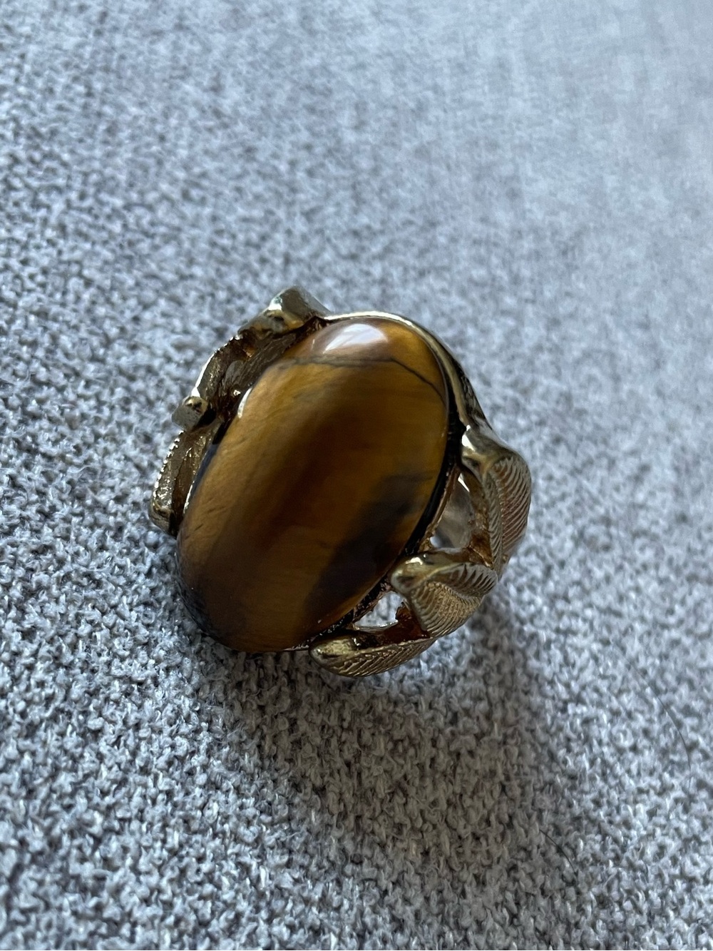 Vintage Tiger Eye Oval Statement Ring in Brown and Gold